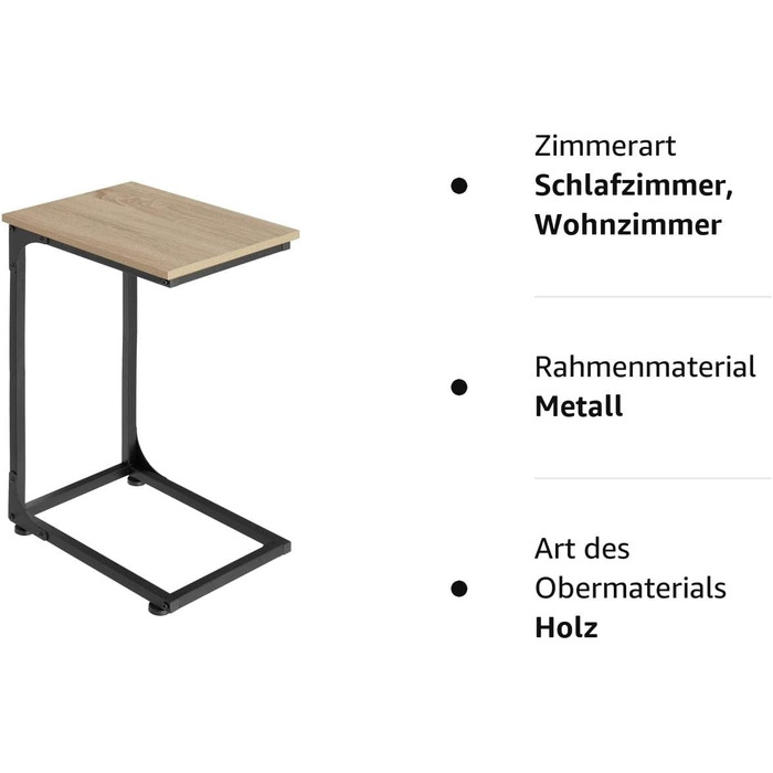 Приставний столик tectake C-подібний в промисловому дизайні, 30 х 40 х 63 см, журнальний столик, ноутбук, диван-ліжко, вітальня, спальня, чорний металевий каркас (промислове дерево світле, дуб Sonoma)