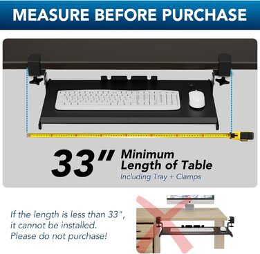 Висувна підставка для клавіатури під стіл з К-кріпленням, великого формату, стійка, ковзна платформа 838 мм x 280 мм, висувна платформа для комп'ютера (Чорний)