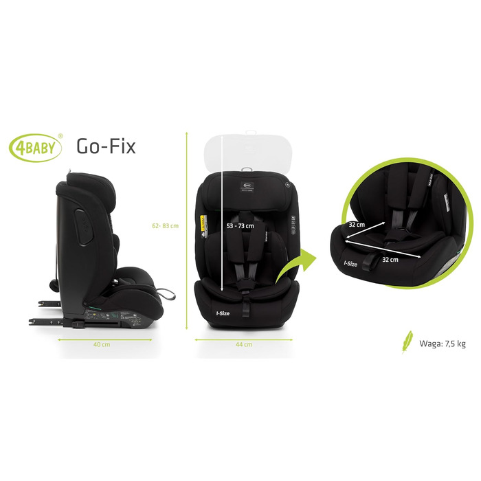 Автокрісло 4BABY Go-Fix I-Size (76-150 см) з Isofix, чорне