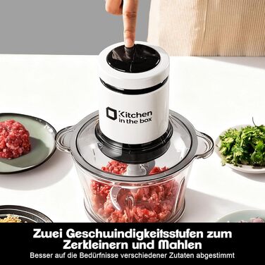 Електричний подрібнювач Zerkleinerer 400W з двома чашами 2л + 2л та двома лезами з нержавіючої сталі для м'яса, овочів, фруктів - білий