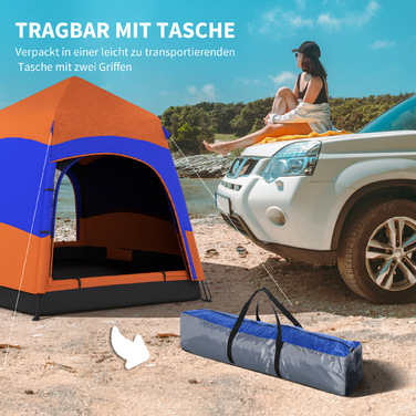 Outsunny Family Tent Quick-Up Tent Двостінний намет на 4-6 осіб, 4 сезони, водонепроникний, з москітною сіткою, 2 двері