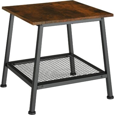 Журнальний столик TECTAKE з дерева та металу, приліжкова тумбочка з решіткою в нижній зоні, промисловий дизайн, 45,5 х 45 х 47 см, чорний металевий каркас (індустріальний темно-коричневий)