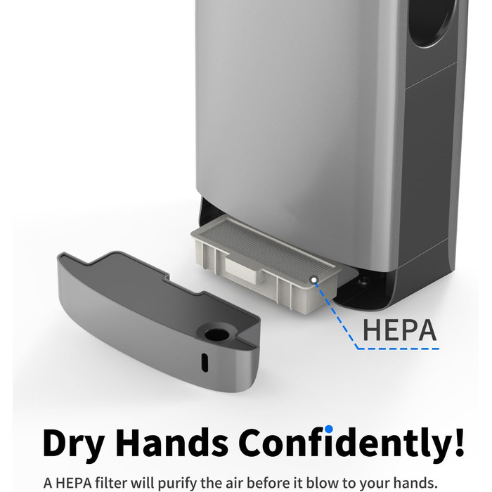 Anydry 2065: Промисловий електросушар для рук з HEPA-фільтром, потужний, 7-10 сек сушіння, 1750-2050 Вт (Срібло)