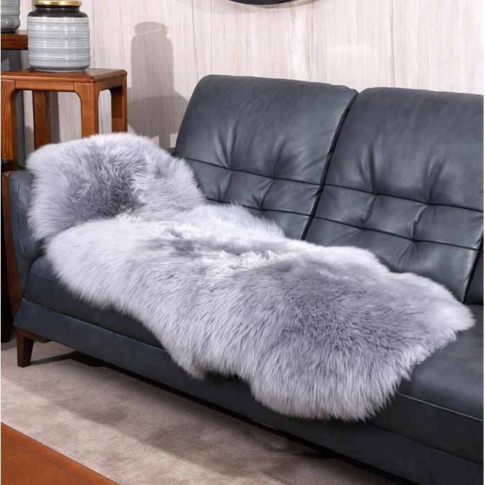 Килимок з штучного хутра ягняти KYRD, килимок з штучного хутра з овчини, килимок для ліжка з штучного хутра, килимок для дивана (сірий, 60 x 160 см)
