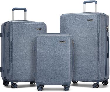 Чемодан KONO середнього розміру з жорстким корпусом, ABS+PC, 60L, білий/коричневий (Denim-blue), 3-секційний набір