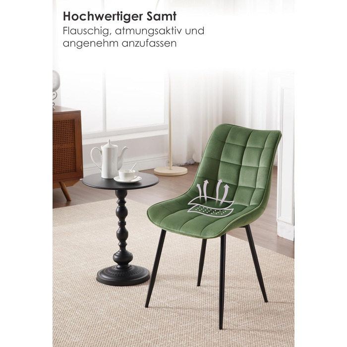 Набір обідніх стільців WOLTU (8 шт.) - обідні стільці для кухні, вітальні, їдальні. М'яке сидіння з велюру, металеві ніжки, до 150 кг.