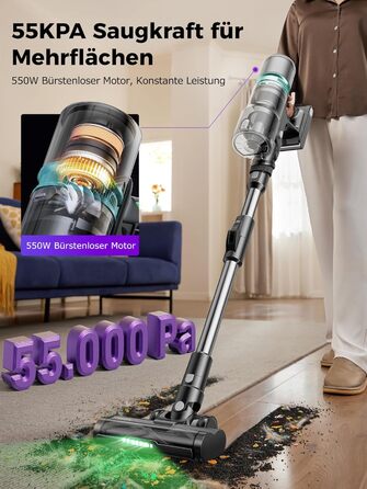 Бездротовий пилосос Proscenic P11 Ultra: потужний, легкий, з акумулятором 50 хвилин, сенсорний екран, антизаплутування, для дому, авто та видалення шерсті тварин (сірий)