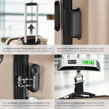 Набір валіз Tectake (M-L-XL) з ваговою та бізнес-ідентифікатором, ABS, телескопічний ручка, коліщата, набір валіз для подорожей, колір шампань