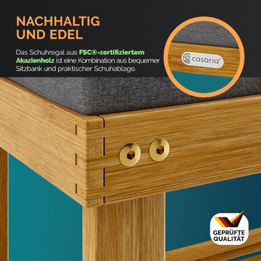 Лавка для взуття FSC® сертифікована деревина акації 90x30x48см