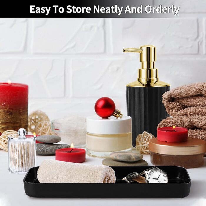 Набір аксесуарів для ванної кімнати 9 шт. Чорний та золотий: відро, органайзер для косметики, дозатор мила, мильниця, тримач для зубних щіток, стаканчик для щіток, WC-щітка, контейнер для ватних паличок