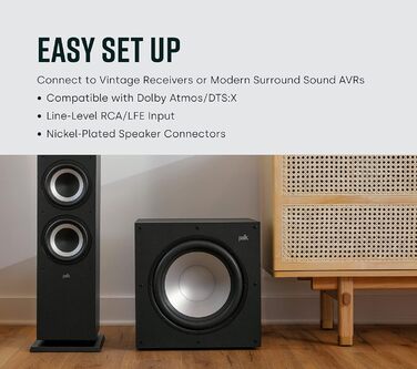 Активний сабвуфер Polk Audio Monitor XT12, 12-дюймовий сабвуфер, підсилювач класу AB 100 Вт, чорний