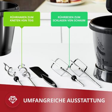 Кухонний комбайн MPM MMR-16Z з обертовою чашею 3,4 л, BPA free, 750W, білий. 5 швидкостей + Turbo, міксер з нержавіючої сталі, кухонний робот з двома чашами (чорний)