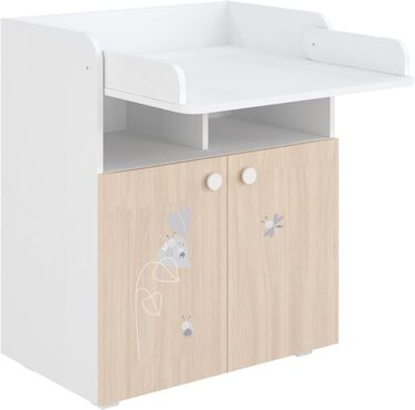 Комод для дитячої кімнати Shefa Wickelkommode 700 Teddy, білий - сучасний комод для дитячої, 47 x 70 x 86 см, білий/пастельний дуб