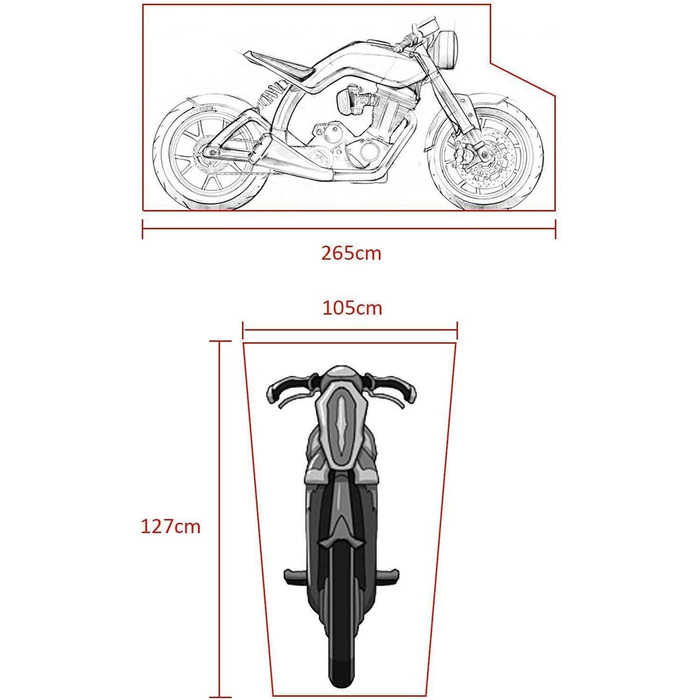 Брезент для мотоциклів ColdShine 265 x 105 x 125 см для зовнішнього застосування критий брезент XXXL водонепроникний і зимостійкий з отворами для замків 210D Оксфордська тканина пилозахисний брезент для мотоциклів брезент для мотоциклів