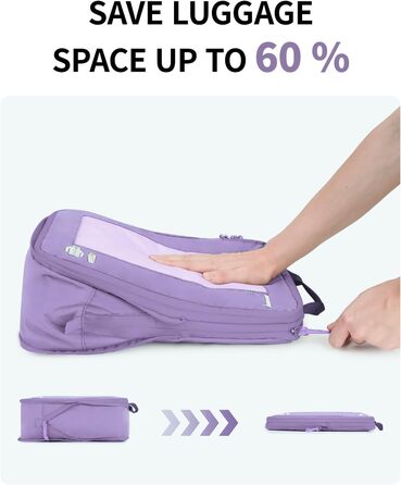 Набір органайзерів для валізи та рюкзака ECOHUB, компресійні пакувальні куби для одягу, 5 предметів (світло-фіолетовий)