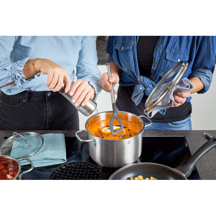 Набір каструль RÖSLE Basic Line 4 шт. з нержавіючої сталі 18/10, склокришки, зручний бортик, індукційне дно, придатний для миття в посудомийній машині, сріблястий/чорний