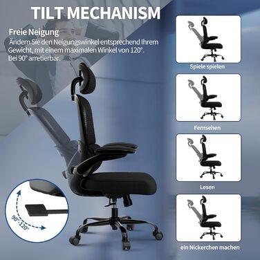 Ергономічне крісло TRALT для офісу з регульованою поперековою підтримкою та підголівником. Ігрове крісло, офісне крісло для дому та офісу. Максимальне навантаження 150 кг, чорний колір.