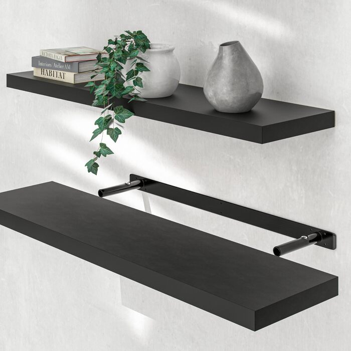 Полиця настінна Casaria Holz Schwarz 90 см для кухні, вітальні, коридору - чорна матова, витримує до 15 кг