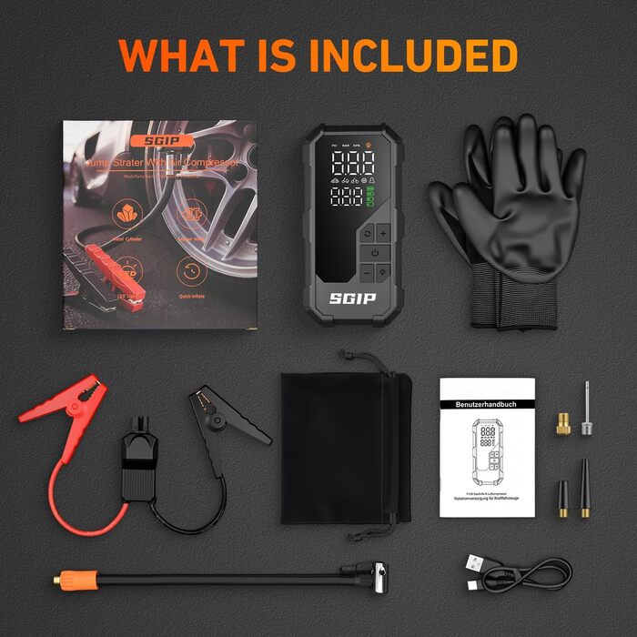 Powerbank-пусковий пристрій 26800mAh Starthilfe 7000A для автомобілів з компресором та ліхтариком, сумісний з бензиновими та дизельними двигунами (до 8.0L)