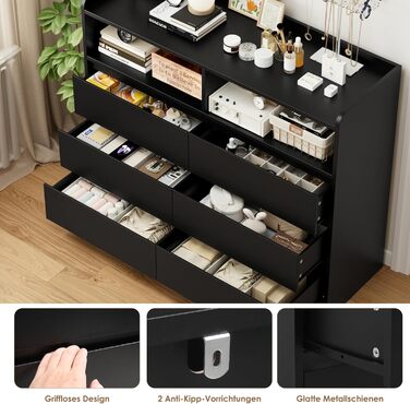 Комод FOREHILL з 6 висувними ящиками 120 см, тумба приліжкова для спальні, вітальні, коридору, 120x40x100 см, чорний