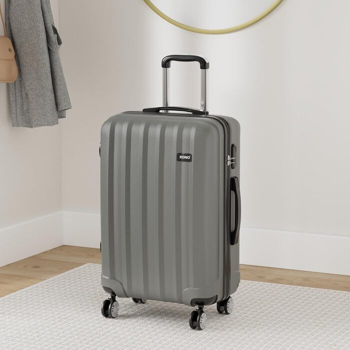 Валіза-тролей KONO Hartschale, 4 колеса, сірий, XL (75см - 105л), комплект