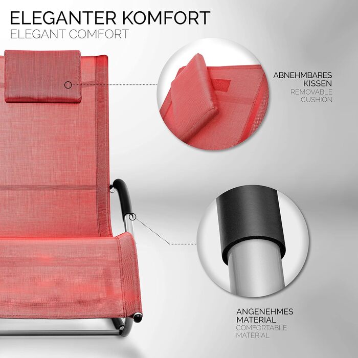 Шезлонг для відпочинку Tillvex Relaxliege: атмосферостійкий, з підлокітниками, навантаження до 150 кг, дихаючий матеріал (Антрацит/Сірий, Червоний)