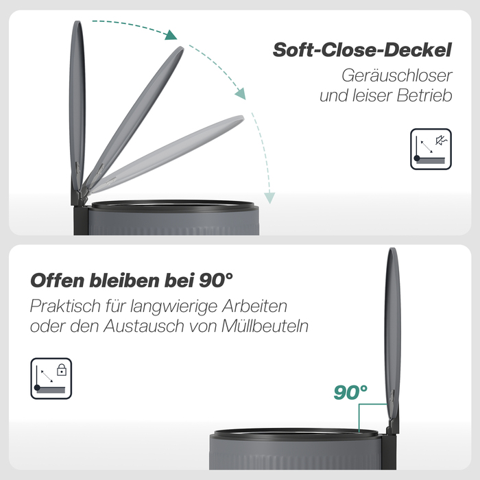 Відро для сміття 30 л з м'яким закриттям кришки та педаллю, внутрішній відрізок з металу, чорного кольору, розміри 36 x 30 x 60,5 см