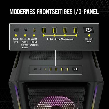 Корпус для ПК Corsair iCUE 5000T RGB, середній ATX, 208 адресованих RGB-LED, підтримка кількох 360-мм радіаторів, 3 вентилятори LL120 RGB, контролер COMMANDER CORE XT, чорний