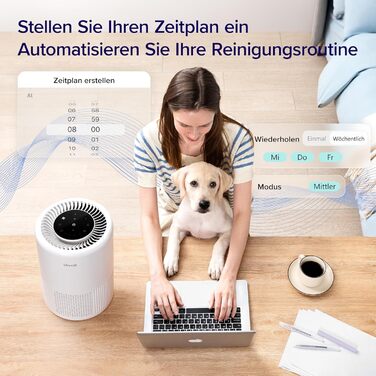 Повітряний фільтр LEVOIT Core 200S: очищувач повітря з HEPA-фільтром, для спальні, з керуванням через додаток, нічний режим та таймер, білий матовий