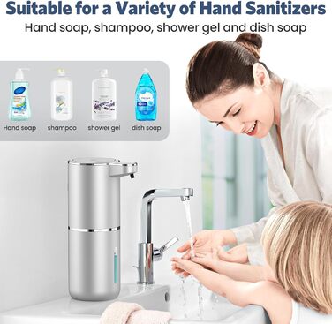 Автоматичний дозатор мила, 380 мл, електричний, з датчиком, USB, водонепроникний, для кухні, ванної, школи, готелю, сріблястий