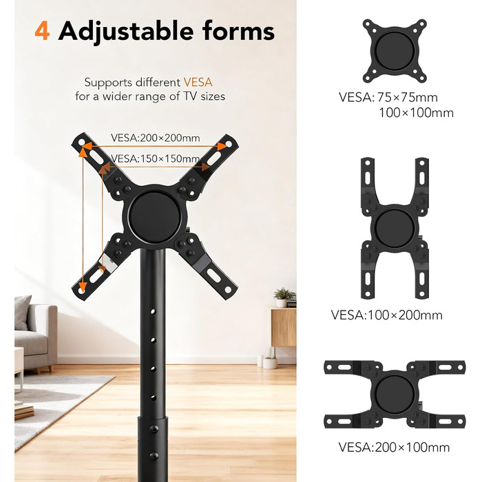 Підставка для телевізора Hemudu на колесах 23-60 дюймів, VESA 400x400, до 35 кг, регульована висота
