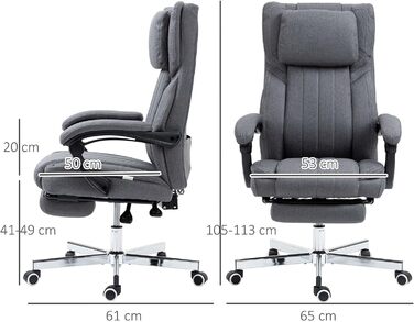 Офісне крісло Vinsetto з функцією масажу, письмовий стілець Ергономічне комп'ютерне крісло з функцією відкидання, регульоване по висоті поворотне крісло з ефектом білизни, підставка для ніг, сірий