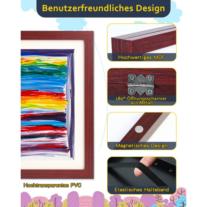 Рамка для дитячих малюнків Ciscle A4, 2 шт., махагоні, з фронтальним завантаженням для творчих робіт, школа, дім