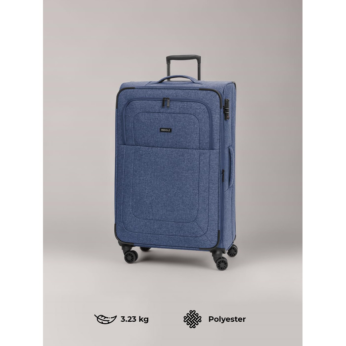 Набір валіз REDOLZ 3 шт. для жінок та чоловіків | Легкі та міцні валізи-ролики, якісний софт-кейс, 4 подвійні колеса, TSA-замок, розширювані | Blue, L (79 см)