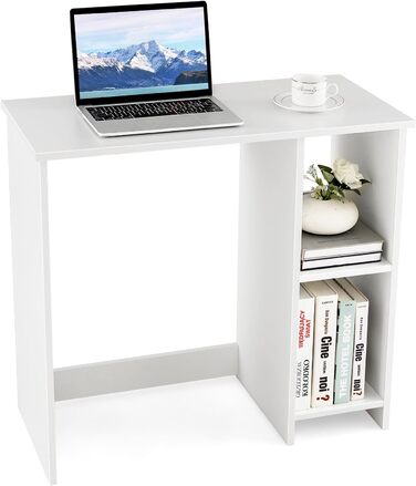Малий письмовий стіл, Комп'ютерний стіл з 2 відділеннями, Стіл для ПК, Офісний стіл для маленької кімнати, білий, 80 x 40 x 74 см