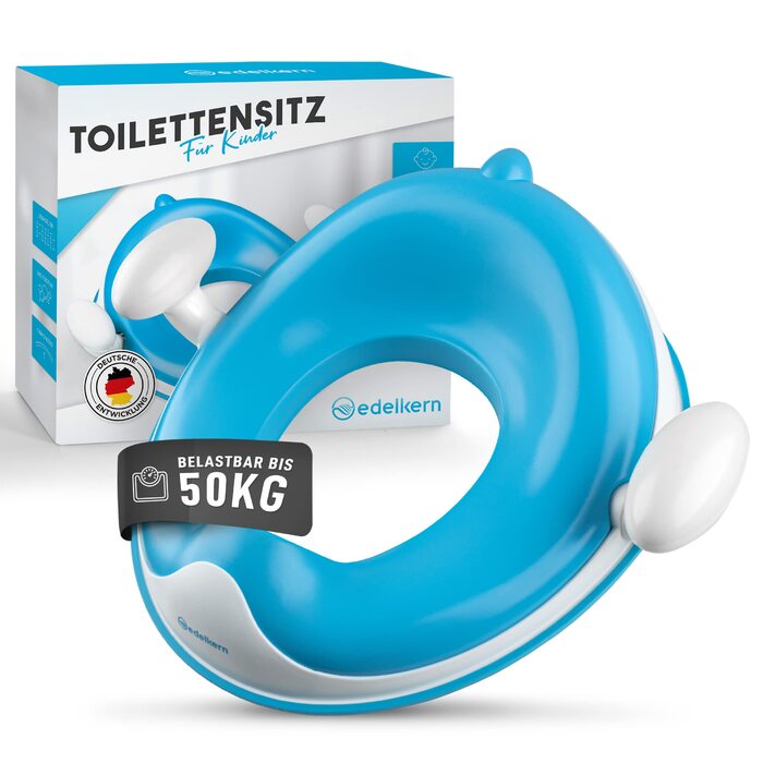 Дитяче сидіння для унітазу Edelkern з ручками та захистом від бризок, до 50 кг, блакитне