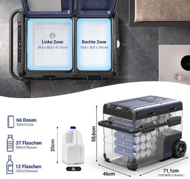 Автомобільний компресорний холодильник AAOBOSI 45л з Wi-Fi, USB зарядкою, LED підсвіткою, 12/24V/220V - для авто, кемпінгу, подорожей (синій)