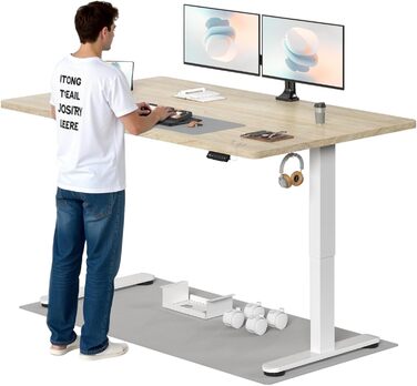 Регульований стіл, 160x80 см, електричний стоячий стіл з подвійним мотором, сенсорна панель, USB-A, кабелеуправління, стільниця 25 мм, ергономічний офісний стіл, білий