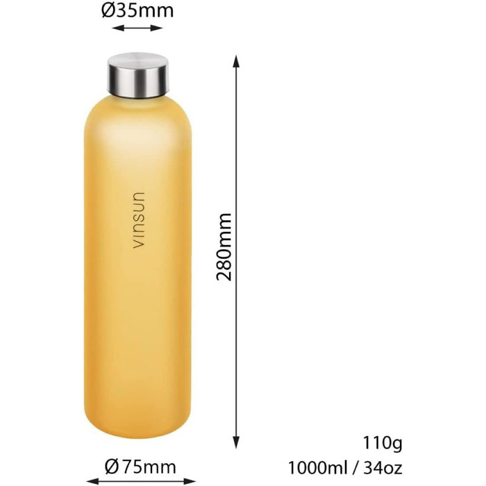 Пляшка для пиття Vinsun об'ємом 1 л-багаторазова, екологічно чиста, не містить вуглекислого газу, спортивна пляшка Tritan для активного відпочинку, школи, коледжу, велосипеда, офісу, тренажерного залу (1000 мл, жовта)