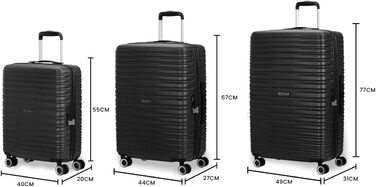 Набір валіз American Tourister Aerotech (3 шт.) – ручна, середня, велика, розширювана, з TSA-замком, блакитний (Metallic Navy) / чорний (Metallic Black)