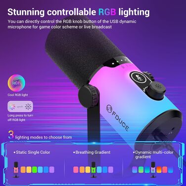 Ігровий мікрофон FDUCE з USB/XLR підключенням для стрімінгу, запису подкастів та ігор. RGB-підсвічування, регулювання чутливості, навушник, кріплення-павук (D20+)