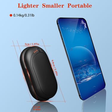 Електричний нагрівач для рук, перезарядна пара, 6000mAh, USB-кабель, 3 режими нагріву, 20 годин тепла, для активного відпочинку взимку, чорний