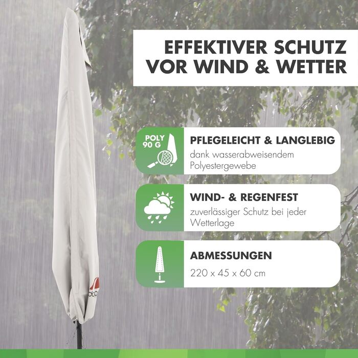 Чохол для садового парасоля Doppler Jack для центрального кріплення | Захисний чохол для парасоля діаметром до 350 см | Стійкий до погодних умов з блискавкою та ручкою