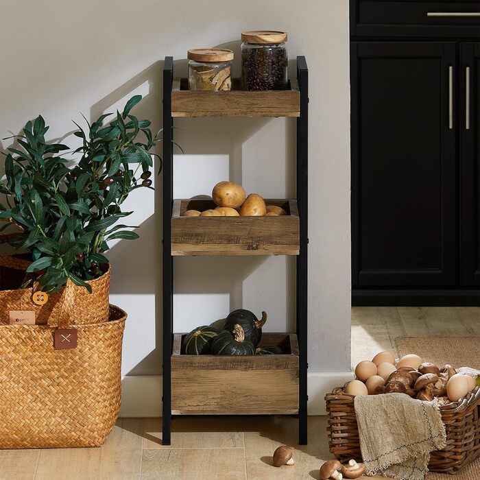 Тумбочка для ванної кімнати SoBuy з 3 міцними полицями, вузька шафа з МДФ, комод для ванної кімнати, витримує до 30 кг, полиця для ванної кімнати в дерев'яних тонах, для маленьких ванних кімнат 28x20x74 см, вінтажний стиль FRG226-F