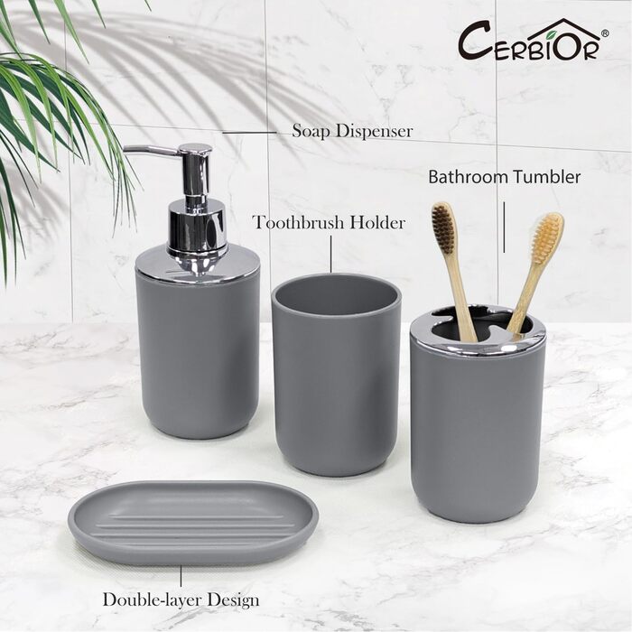 Набір аксесуарів для ванної кімнати CERBIOR, 6 шт. (Морська блакить/Королівська блакить/Сірий): мильниця, тримач для зубних щіток, стакан для зубних щіток, мильниця