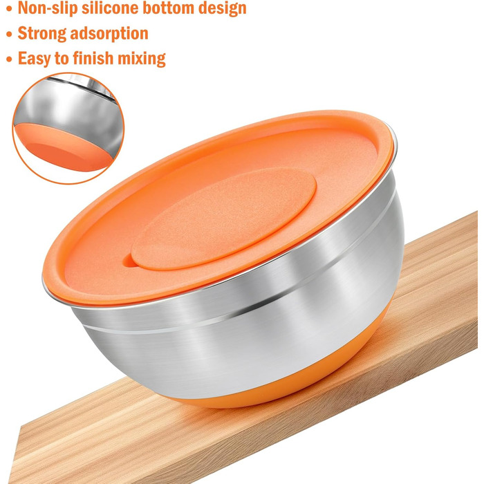 Набір міксерів BEWOS 7 шт. з кришкою, нержавіюча сталь, різні розміри (0.7-4.5 Qt)