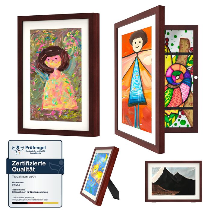 Рамка для дитячих малюнків Ciscle A4, 2 шт., махагоні, з фронтальним завантаженням для творчих робіт, школа, дім
