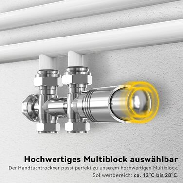 Елегантний радіатор для ванної кімнати 1600x600 мм білий, середнє підключення, сушка для рушників, радіатор опалення (120x50 см, з хромованим мультиблоком)