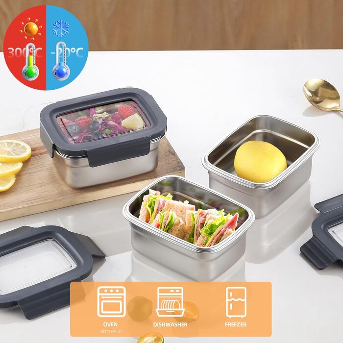 Набори контейнерів для їжі Misichao з нержавіючої сталі, герметичні, з кришкою, 1100 мл (3 шт.)