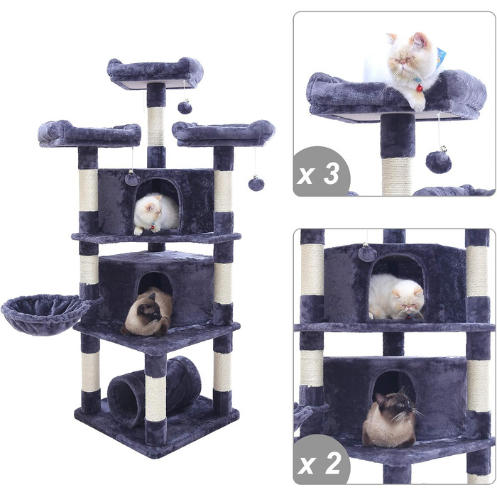 Котяче дерево Cat Tree з 3 платформами, Smoke Grey EMPJ030G, 164